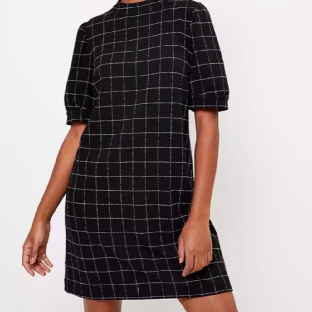 Windowpane Puff Sleeve Shift Dress 14
